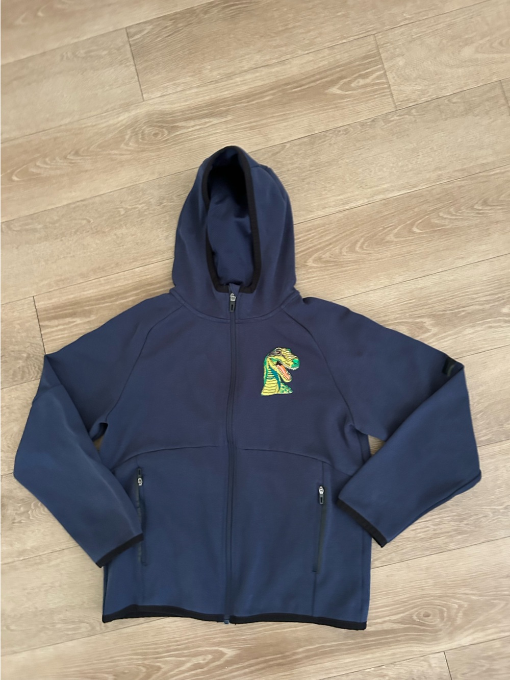 Kids Navy Hooded Zip Jacket with Patch